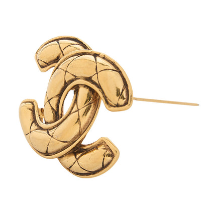 CHANEL Cocomark Matelasse Brooch GP (Gold Plated) Gold-Tone Hardware, Pre-Owned