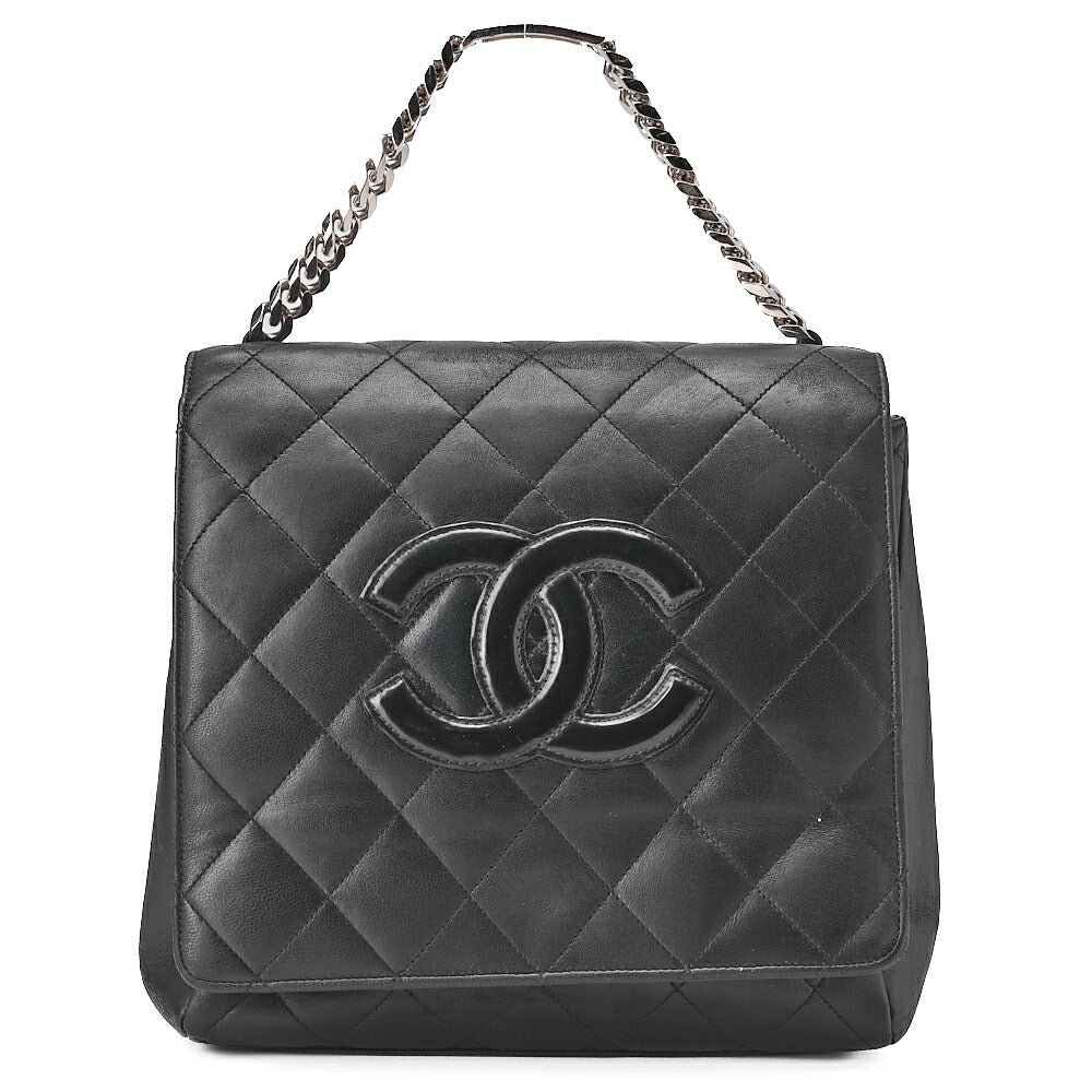 CHANEL Chain Handbag Matelasse Cocomark Lambskin Black Silver-Tone Hardware, Pre-Owned