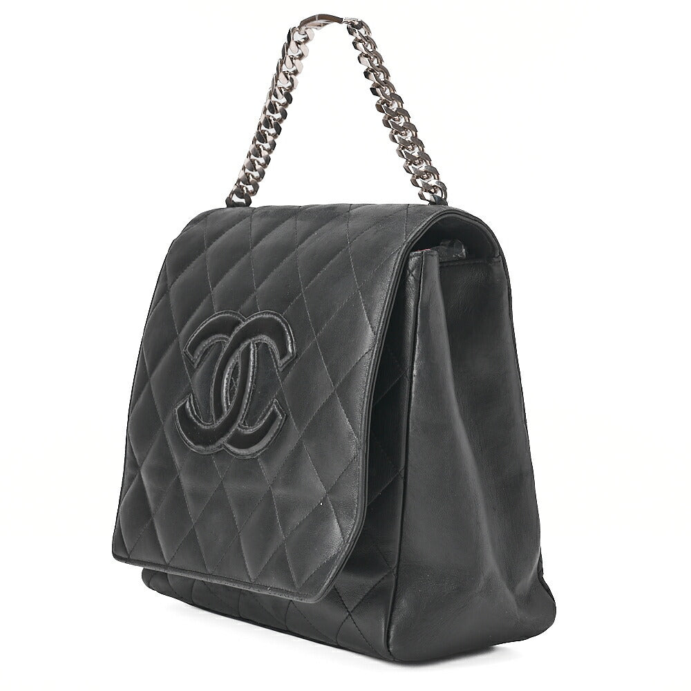 CHANEL Chain Handbag Matelasse Cocomark Lambskin Black Silver-Tone Hardware, Pre-Owned