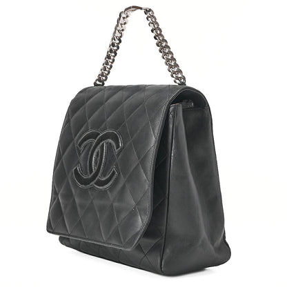 CHANEL Chain Handbag Matelasse Cocomark Lambskin Black Silver-Tone Hardware, Pre-Owned