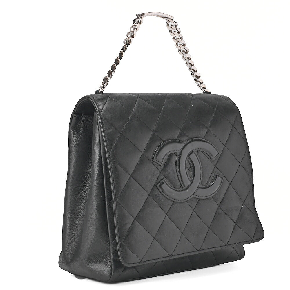 CHANEL Chain Handbag Matelasse Cocomark Lambskin Black Silver-Tone Hardware, Pre-Owned