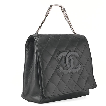 CHANEL Chain Handbag Matelasse Cocomark Lambskin Black Silver-Tone Hardware, Pre-Owned
