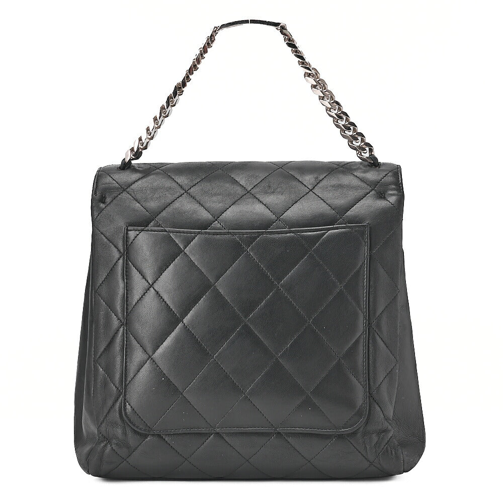 CHANEL Chain Handbag Matelasse Cocomark Lambskin Black Silver-Tone Hardware, Pre-Owned