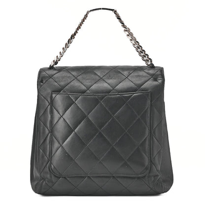 CHANEL Chain Handbag Matelasse Cocomark Lambskin Black Silver-Tone Hardware, Pre-Owned