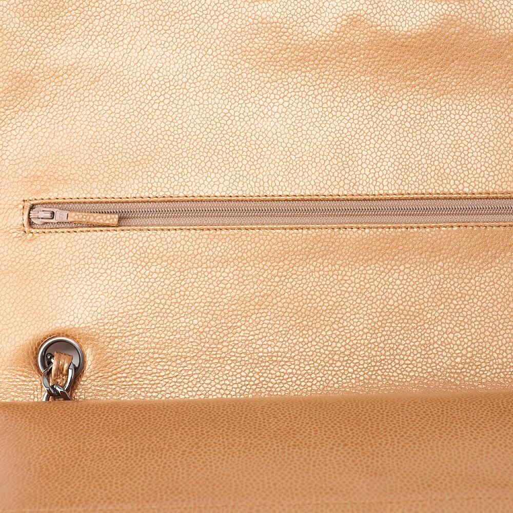 CHANEL Caviar Skin Deca Matelasse 33cm Double Flap Chain Shoulder Bag Bronze Silver-Tone Hardware, Pre-Owned