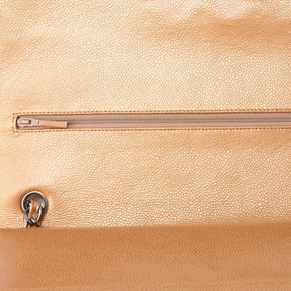 CHANEL Caviar Skin Deca Matelasse 33cm Double Flap Chain Shoulder Bag Bronze Silver-Tone Hardware, Pre-Owned