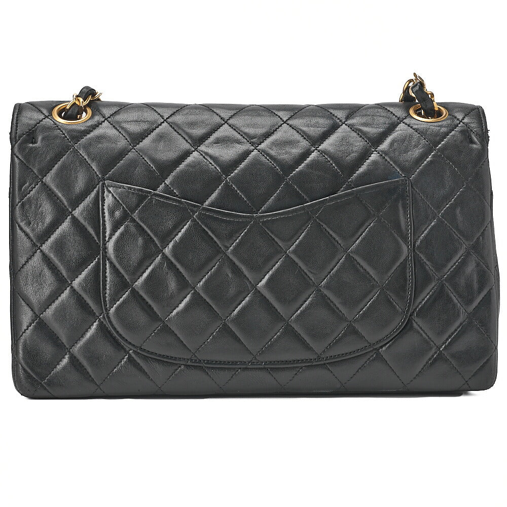 CHANEL ラムスキン マトラッセ 25cm ダブルフラップ チェーンショルダー 黒 ゴールド金具 中古