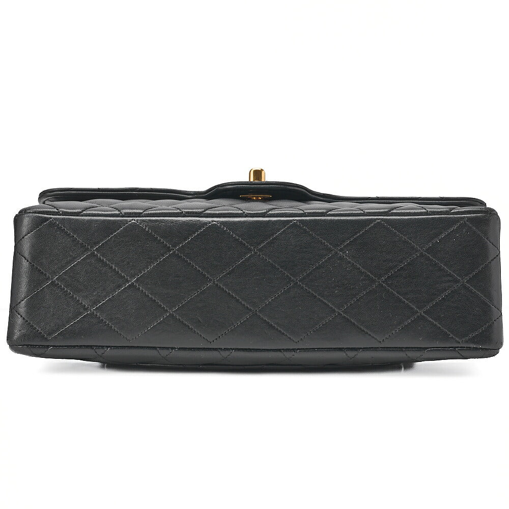 CHANEL ラムスキン マトラッセ 25cm ダブルフラップ チェーンショルダー 黒 ゴールド金具 中古