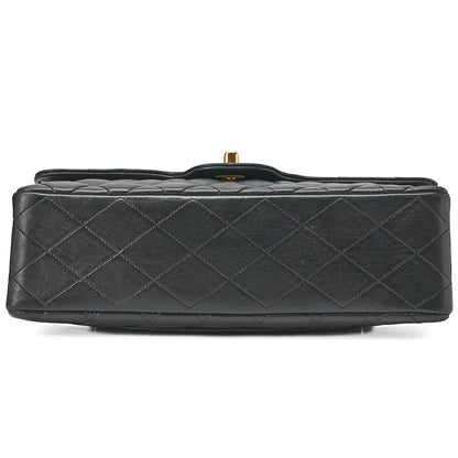 CHANEL ラムスキン マトラッセ 25cm ダブルフラップ チェーンショルダー 黒 ゴールド金具 中古