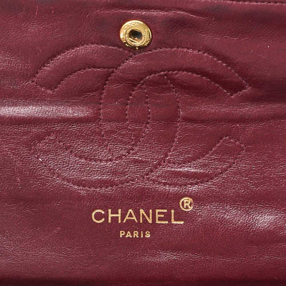 CHANEL ラムスキン マトラッセ 25cm ダブルフラップ チェーンショルダー 黒 ゴールド金具 中古