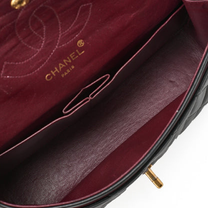 CHANEL ラムスキン マトラッセ 25cm ダブルフラップ チェーンショルダー 黒 ゴールド金具 中古
