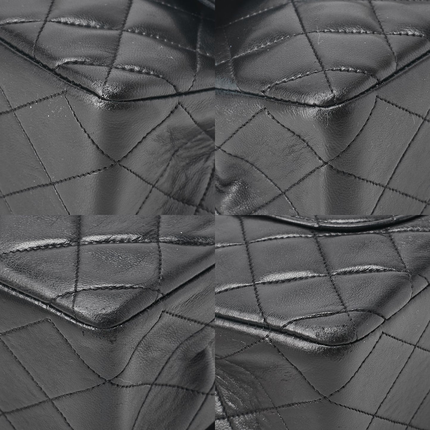 CHANEL ラムスキン マトラッセ 25cm ダブルフラップ チェーンショルダー 黒 ゴールド金具 中古