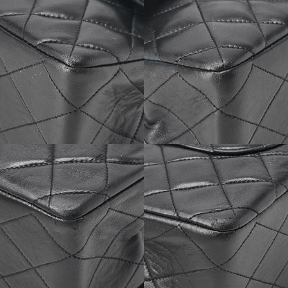 CHANEL ラムスキン マトラッセ 25cm ダブルフラップ チェーンショルダー 黒 ゴールド金具 中古