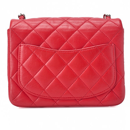 CHANEL Chain Shoulder Bag Mini Matelasse 17cm Lambskin Red Silver-Tone Hardware, Pre-Owned