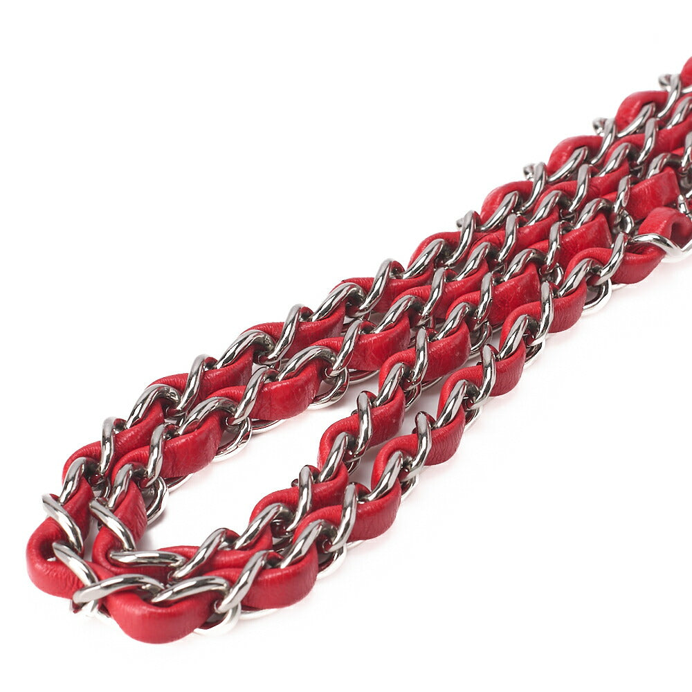 CHANEL Chain Shoulder Bag Mini Matelasse 17cm Lambskin Red Silver-Tone Hardware, Pre-Owned