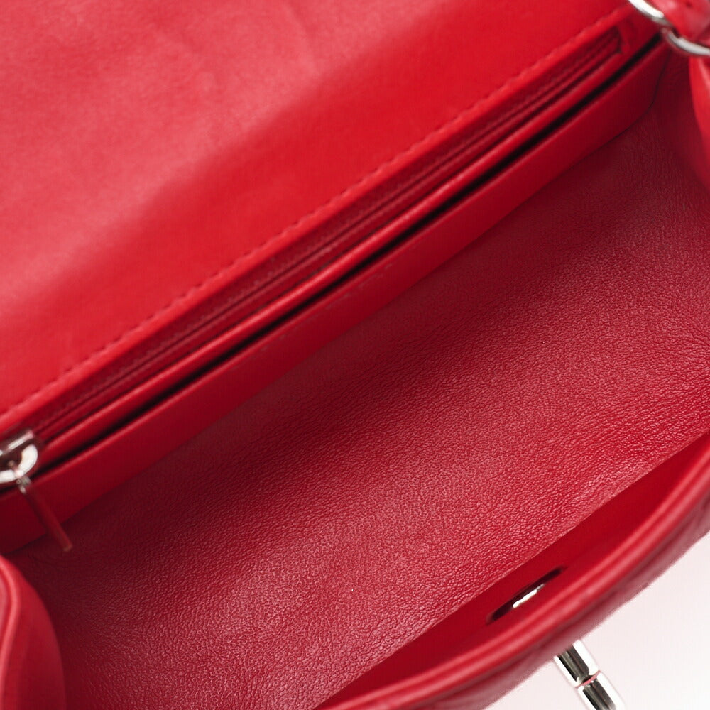 CHANEL Chain Shoulder Bag Mini Matelasse 17cm Lambskin Red Silver-Tone Hardware, Pre-Owned