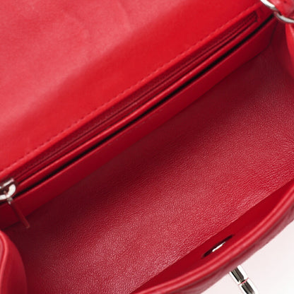 CHANEL Chain Shoulder Bag Mini Matelasse 17cm Lambskin Red Silver-Tone Hardware, Pre-Owned