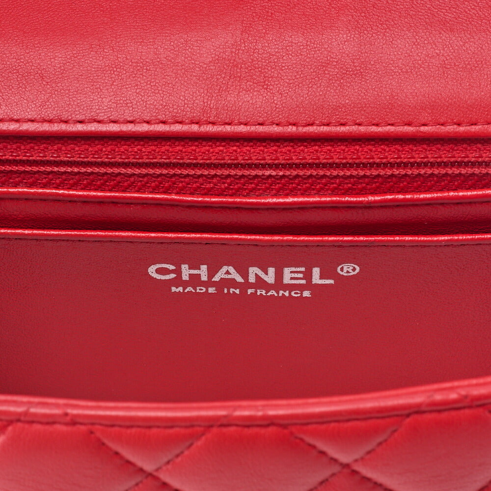 CHANEL Chain Shoulder Bag Mini Matelasse 17cm Lambskin Red Silver-Tone Hardware, Pre-Owned