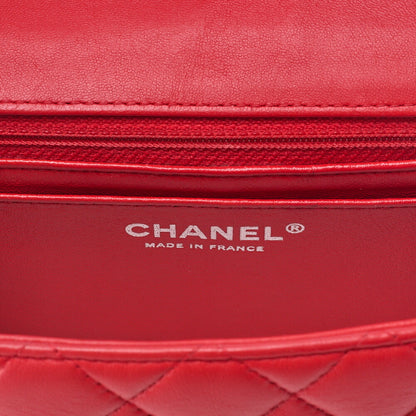 CHANEL Chain Shoulder Bag Mini Matelasse 17cm Lambskin Red Silver-Tone Hardware, Pre-Owned