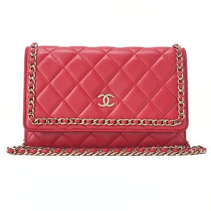 CHANEL Lambskin Matelasse Luxury Line Chain Wallet Red Gold-Tone Hardware, Pre-Owned