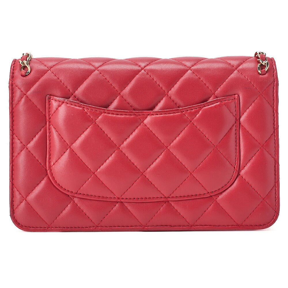 CHANEL Lambskin Matelasse Luxury Line Chain Wallet Red Gold-Tone Hardware, Pre-Owned