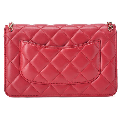 CHANEL Lambskin Matelasse Luxury Line Chain Wallet Red Gold-Tone Hardware, Pre-Owned