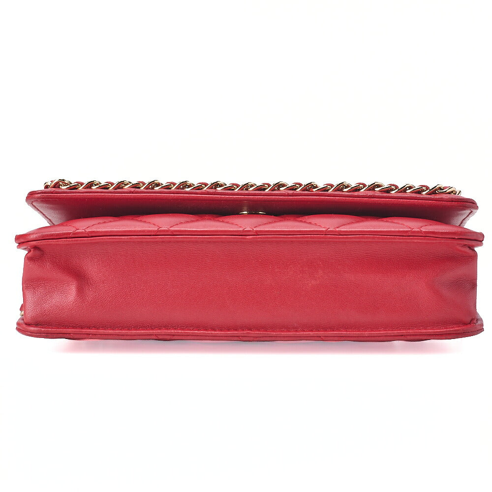 CHANEL Lambskin Matelasse Luxury Line Chain Wallet Red Gold-Tone Hardware, Pre-Owned