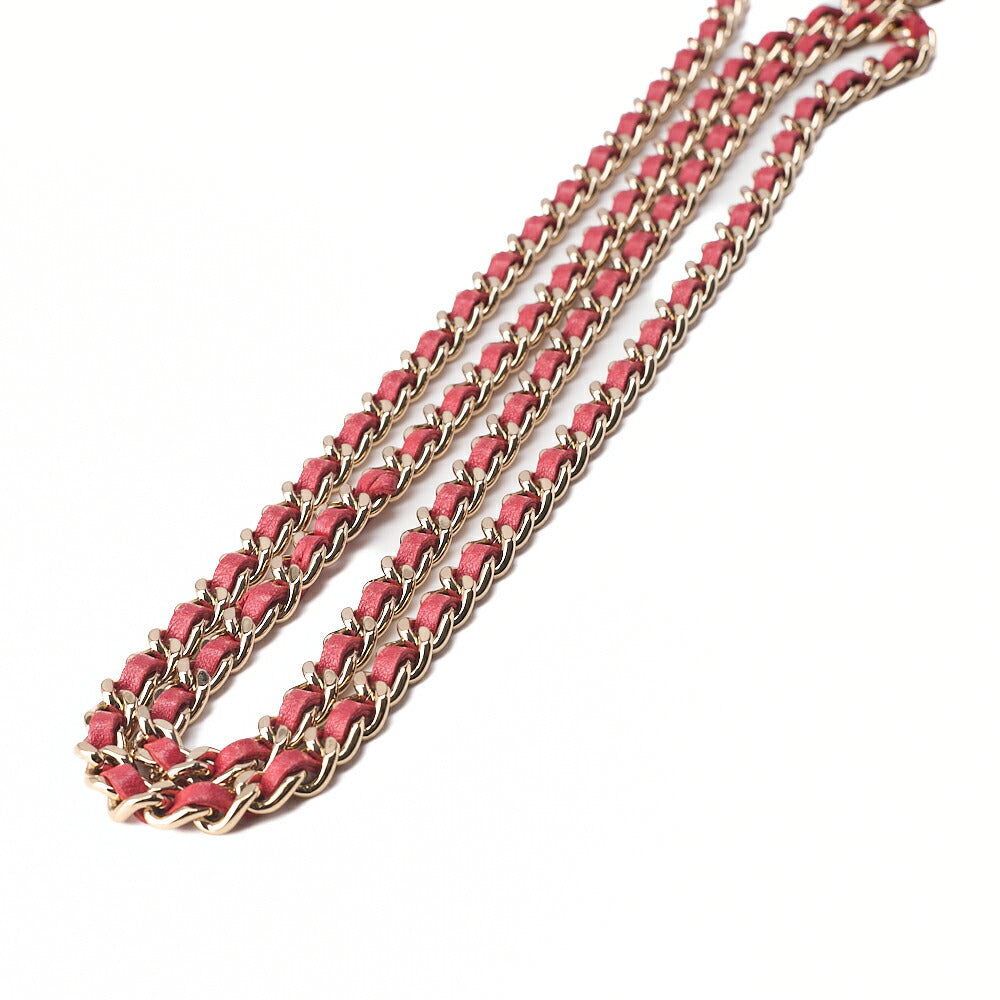 CHANEL Lambskin Matelasse Luxury Line Chain Wallet Red Gold-Tone Hardware, Pre-Owned