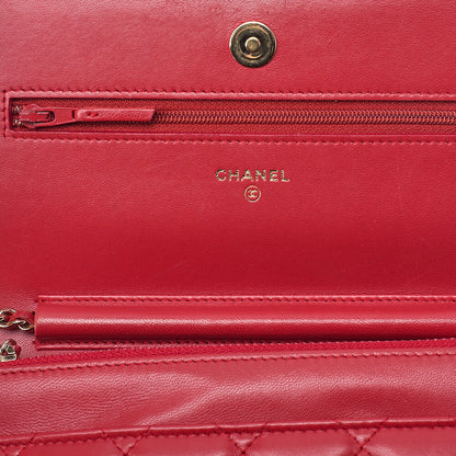 CHANEL Lambskin Matelasse Luxury Line Chain Wallet Red Gold-Tone Hardware, Pre-Owned