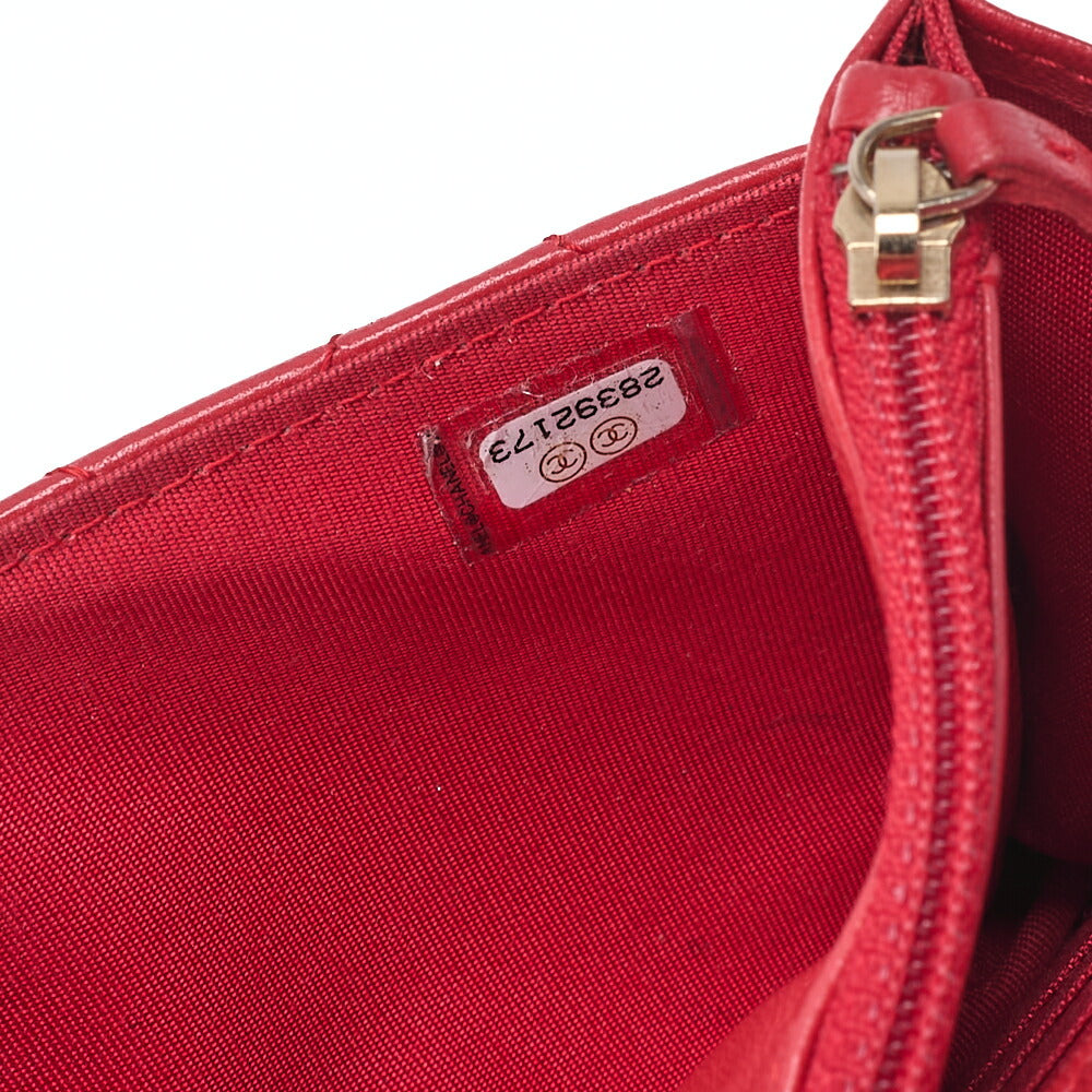 CHANEL Lambskin Matelasse Luxury Line Chain Wallet Red Gold-Tone Hardware, Pre-Owned
