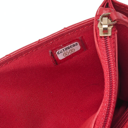 CHANEL Lambskin Matelasse Luxury Line Chain Wallet Red Gold-Tone Hardware, Pre-Owned