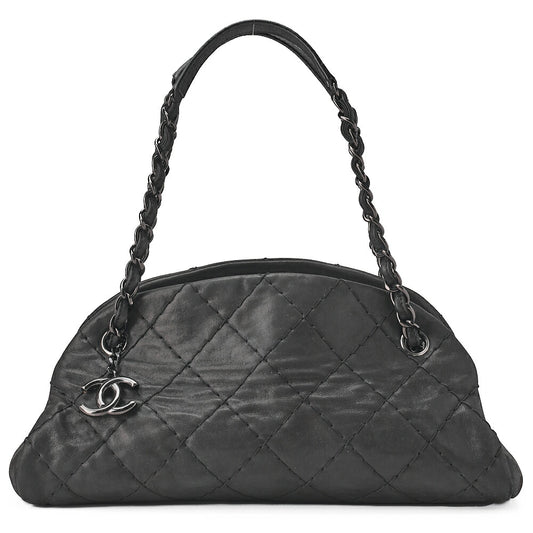CHANEL Sparkle Leather Mademoiselle Coco Charm Boring Bag Black Black-Tone Hardware, Pre-Owned