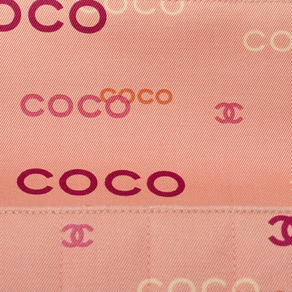 CHANEL キャンバス チョコバー ロゴプリント チェーンショルダーバッグ サーモンピンク ゴールド金具 中古品