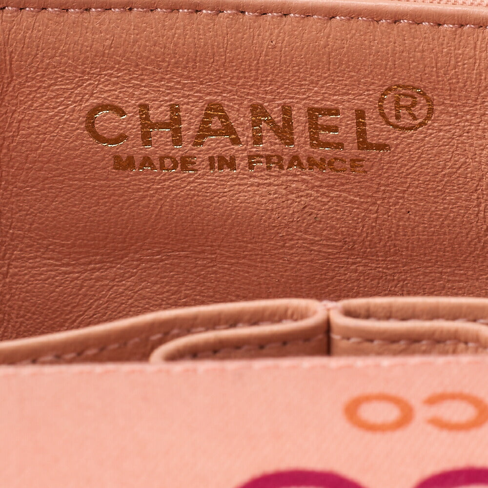 CHANEL キャンバス チョコバー ロゴプリント チェーンショルダーバッグ サーモンピンク ゴールド金具 中古品