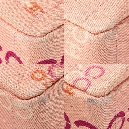 CHANEL キャンバス チョコバー ロゴプリント チェーンショルダーバッグ サーモンピンク ゴールド金具 中古品