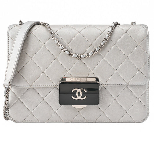 CHANEL Matelasse Beauty Lock Chain Shoulder Lambskin Silver Silver-Tone Hardware, Pre-Owned