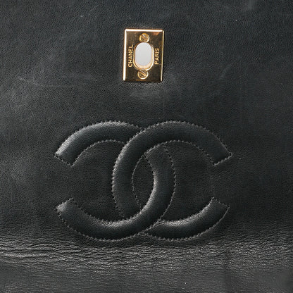 シャネル ラムスキン マトラッセ ストレートフラップ 25cm チェーンショルダー 黒 ゴールド金具 中古