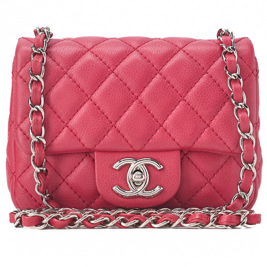 CHANEL Chain Shoulder Bag Mini Matelasse 17cm Caviar Skin Pink Silver-Tone Hardware, Pre-Owned
