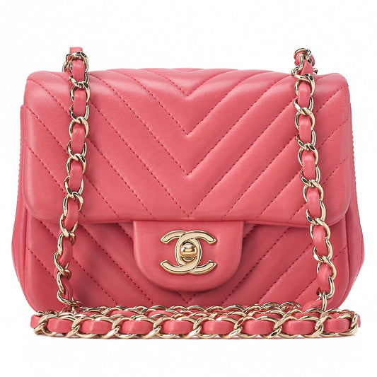 CHANEL Chevron Mini Matelasse 17cm Lambskin Pink Gold-Tone Hardware, Pre-Owned