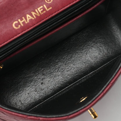 CHANEL Chain Shoulder Bag Minima Telass? 17cm Lambskin Red x Black Gold-Tone Hardware, Pre-Owned