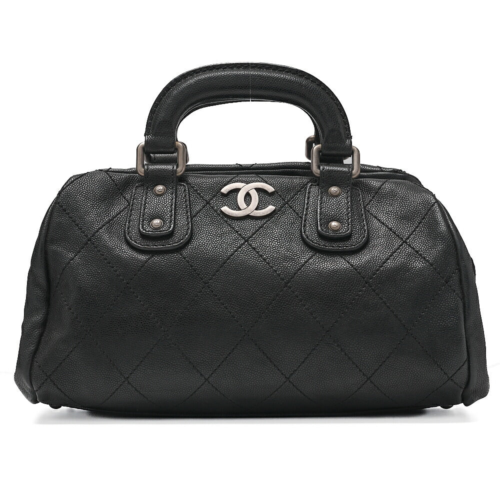 CHANEL Handbag Matlasse Coco Mark Boston Bag Caviar Skin Black Silver-Tone Hardware, Pre-Owned