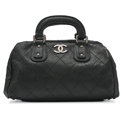 CHANEL Handbag Matlasse Coco Mark Boston Bag Caviar Skin Black Silver-Tone Hardware, Pre-Owned
