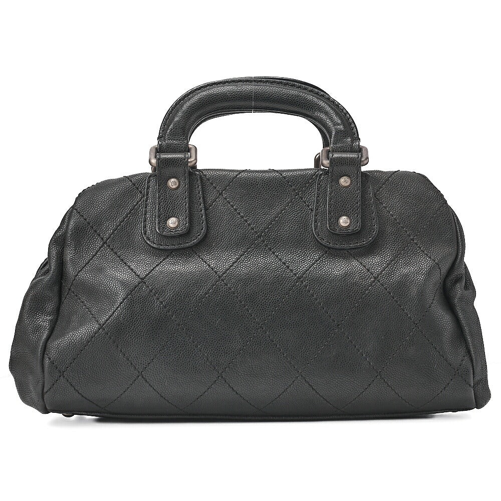 CHANEL Handbag Matlasse Coco Mark Boston Bag Caviar Skin Black Silver-Tone Hardware, Pre-Owned