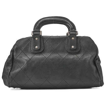 CHANEL Handbag Matlasse Coco Mark Boston Bag Caviar Skin Black Silver-Tone Hardware, Pre-Owned