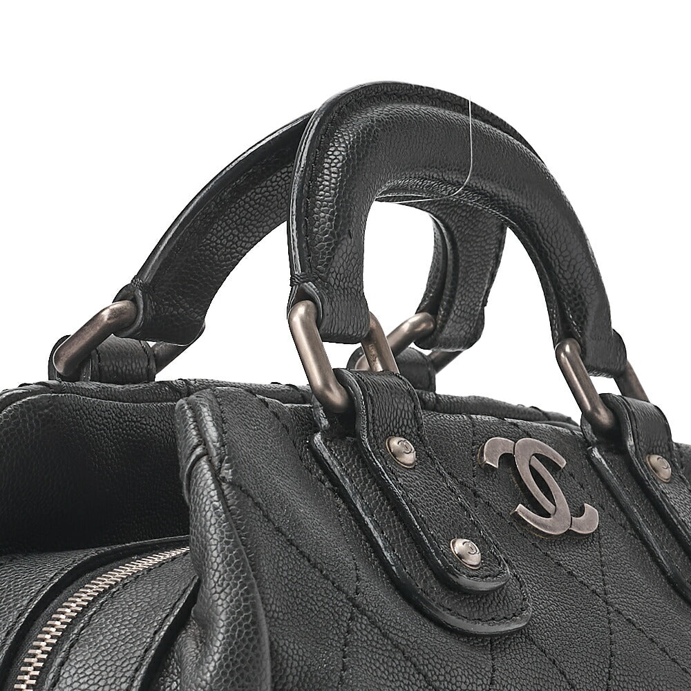 CHANEL Handbag Matlasse Coco Mark Boston Bag Caviar Skin Black Silver-Tone Hardware, Pre-Owned