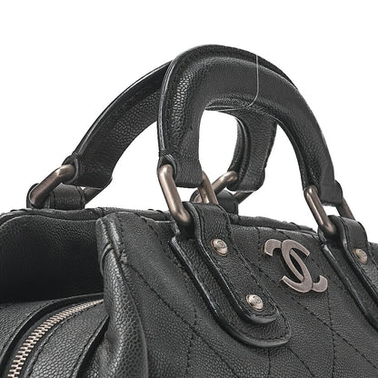 CHANEL Handbag Matlasse Coco Mark Boston Bag Caviar Skin Black Silver-Tone Hardware, Pre-Owned