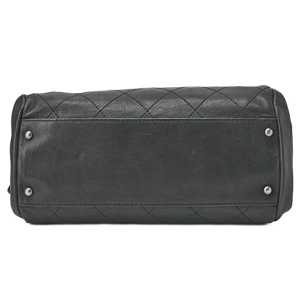 CHANEL Handbag Matlasse Coco Mark Boston Bag Caviar Skin Black Silver-Tone Hardware, Pre-Owned