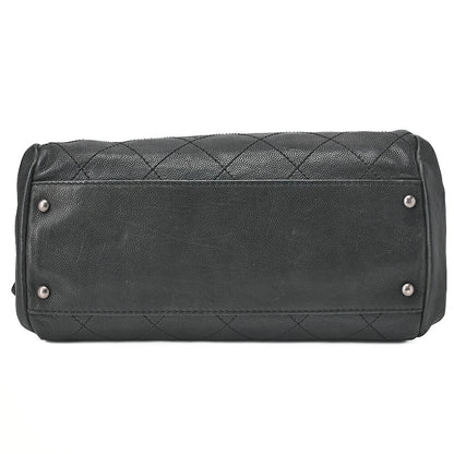 CHANEL Handbag Matlasse Coco Mark Boston Bag Caviar Skin Black Silver-Tone Hardware, Pre-Owned