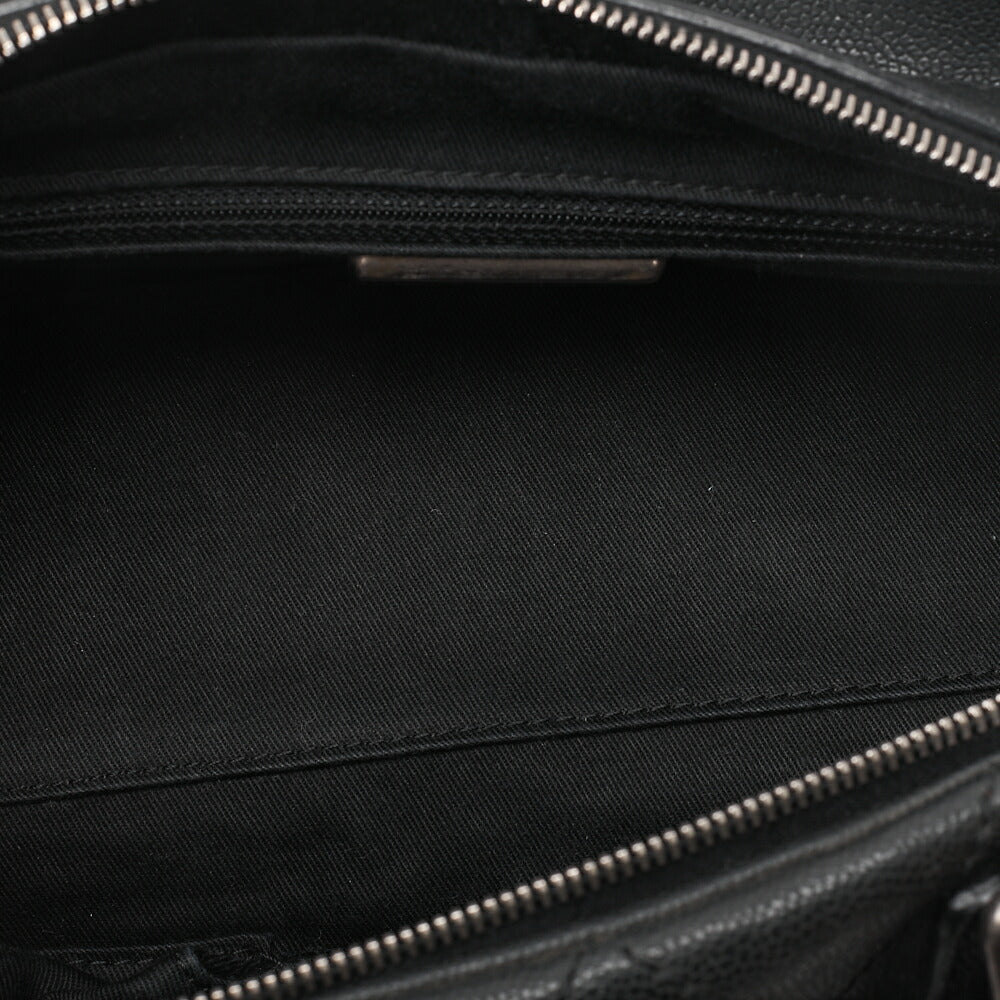 CHANEL Handbag Matlasse Coco Mark Boston Bag Caviar Skin Black Silver-Tone Hardware, Pre-Owned