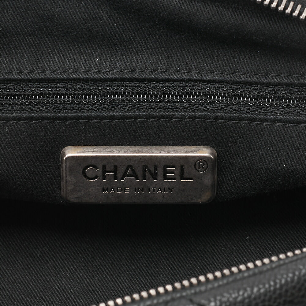 CHANEL Handbag Matlasse Coco Mark Boston Bag Caviar Skin Black Silver-Tone Hardware, Pre-Owned